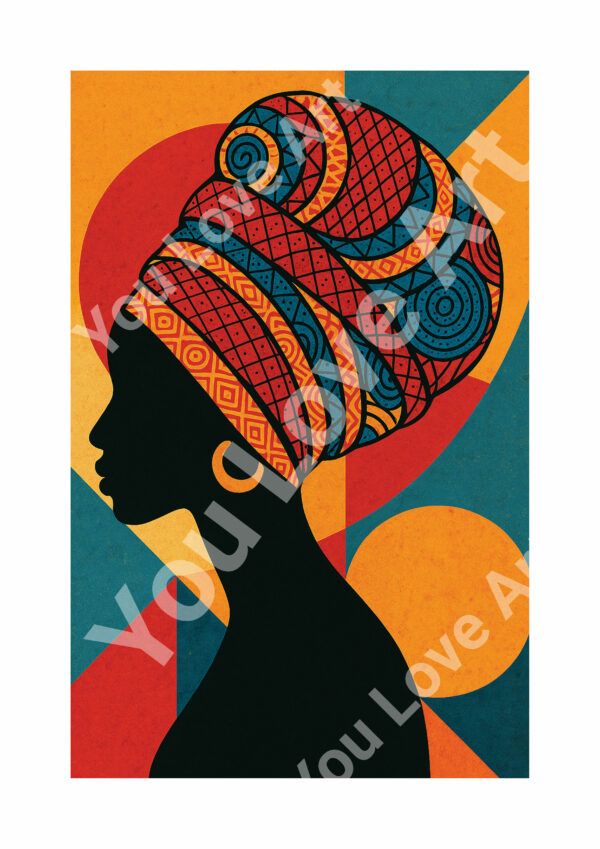 Silhouette africaine au turban wax - Affiche déco digitale