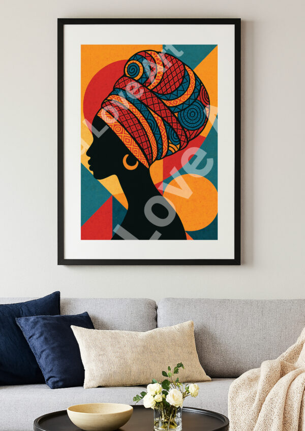 Silhouette africaine au turban wax - Affiche déco digitale – Image 2
