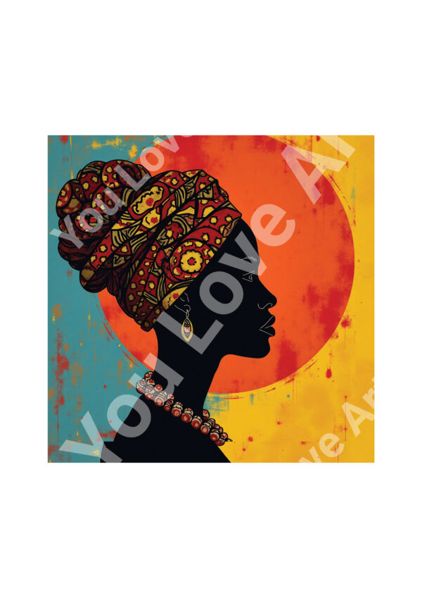 Femme au turban géant – Patchwork de motifs africains Carré