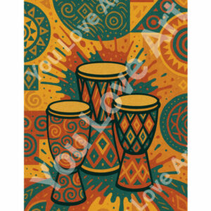 Tambours africains - Stylisés avec éclaboussures de motifs wax