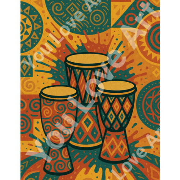 Tambours africains - Stylisés avec éclaboussures de motifs wax