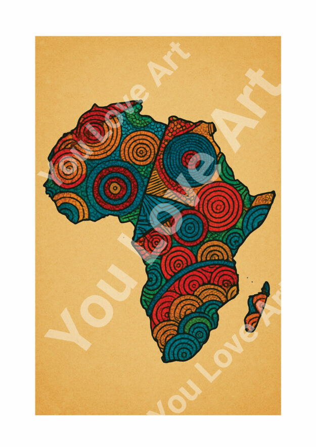 Carte d’Afrique remplie de textures wax variées