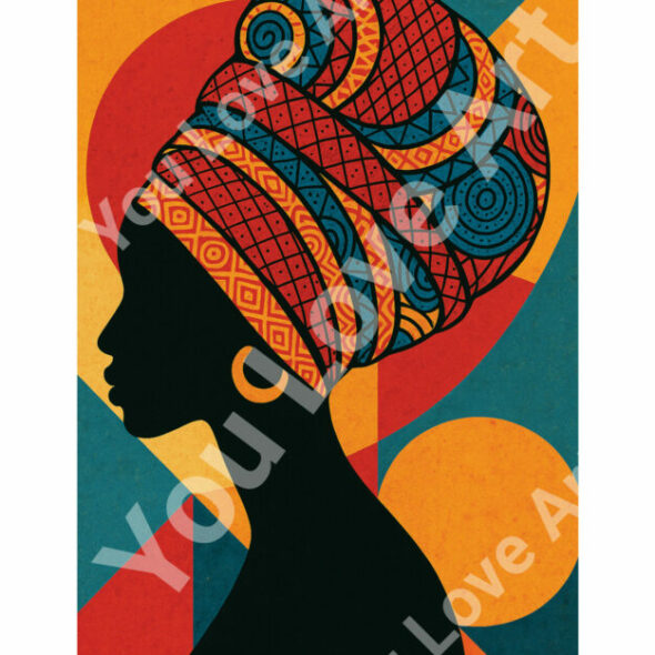 Silhouette africaine au turban wax - Affiche déco digitale